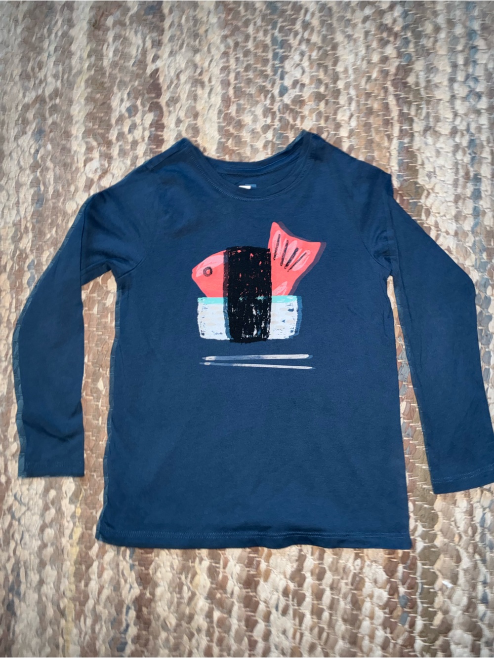 Tea Collection Navy Long-Sleeve Tee with Coral Sushi Fish Graphic